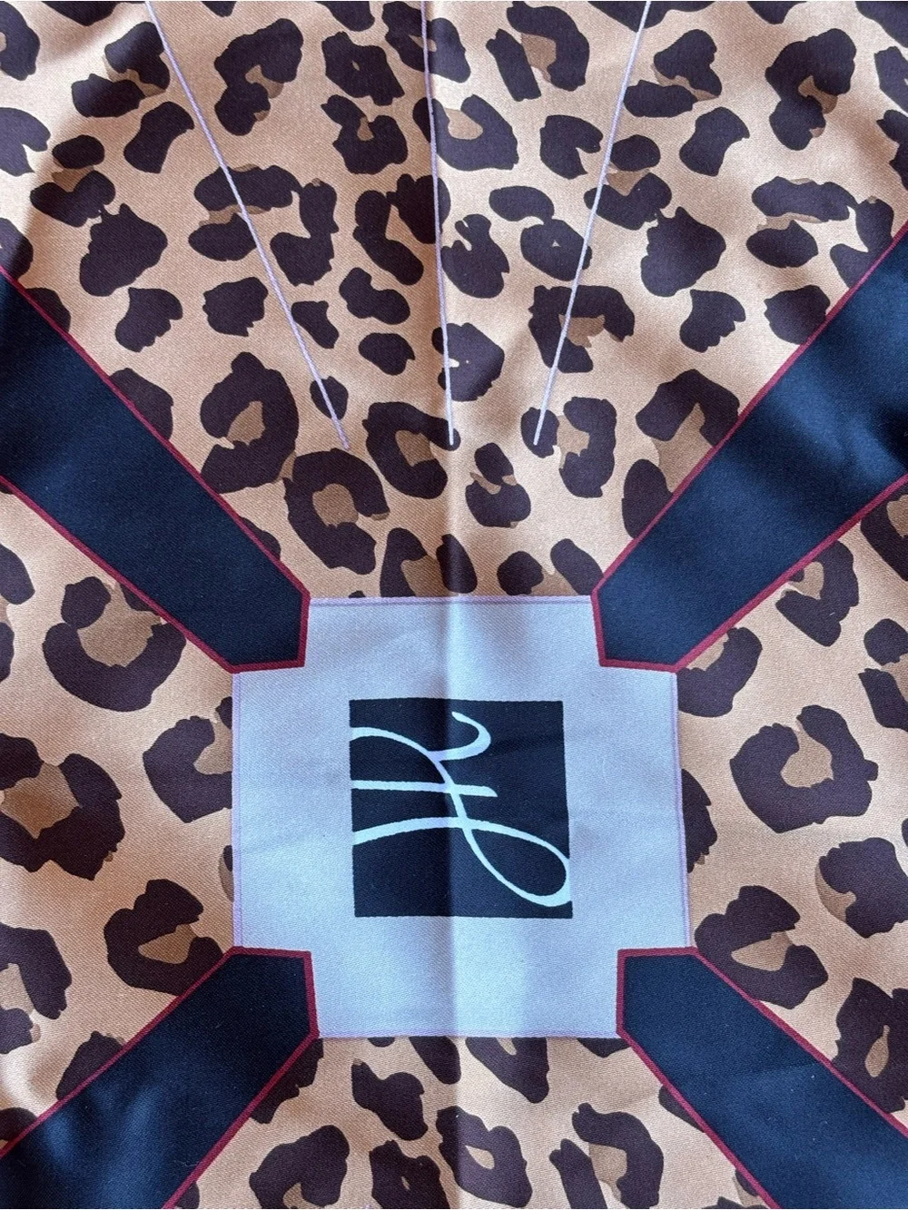 Joseph Ribkoff Leopard Print & Geometric Polyester Scarf with Gold Keychain